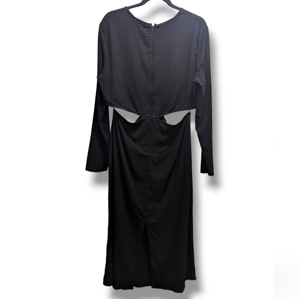 Zara Elegant Black Cut-Out Long Sleeve Midi Dress- L - Picture 3 of 12